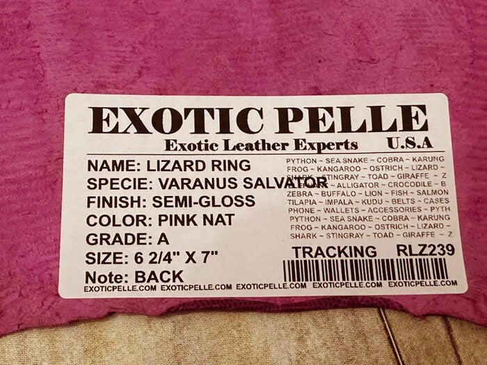 Pink Genuine Ring Lizard Leather Hide Exotic Skin Teju Tegu Iguana real 239
