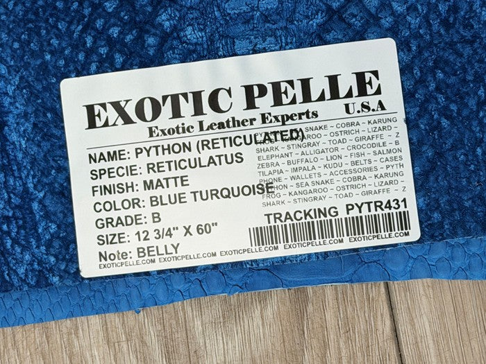 Turquoise Blue Genuine Reticulated Python Snake Leather Matte 431 product photo 3