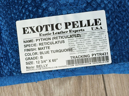 Turquoise Blue Genuine Reticulated Python Snake Leather Matte 431 product photo 3
