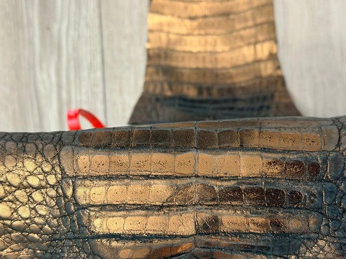 Copper On Black Metallic Genuine Caiman Crocodile Leather 447 product photo 3