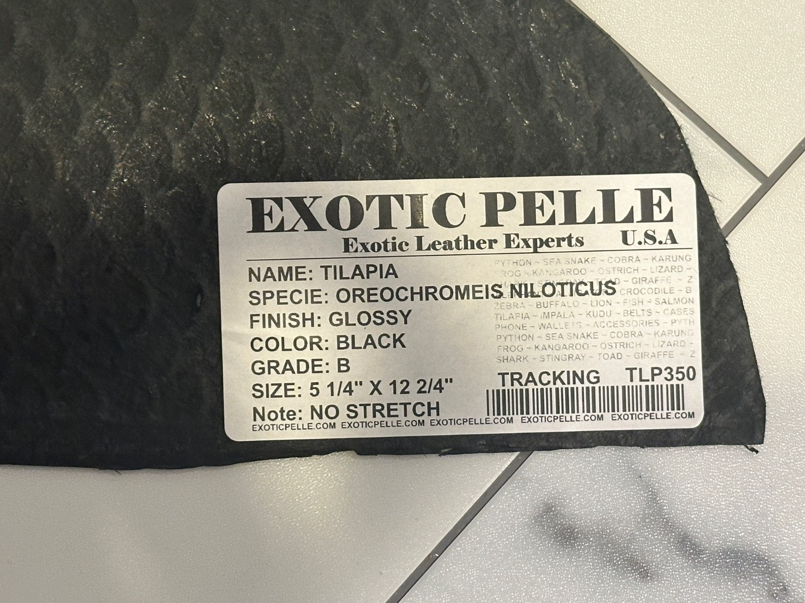Black Tilapia Hide Genuine Fish Leather Skin Suede Salmon Glossy Pirarucu 350
