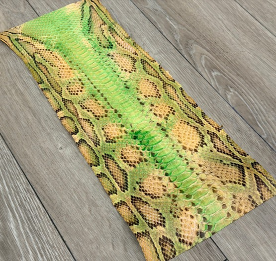 Honey Green Natural Pattern Glossy Genuine Burmese Python Snake Leather 206 product photo 1