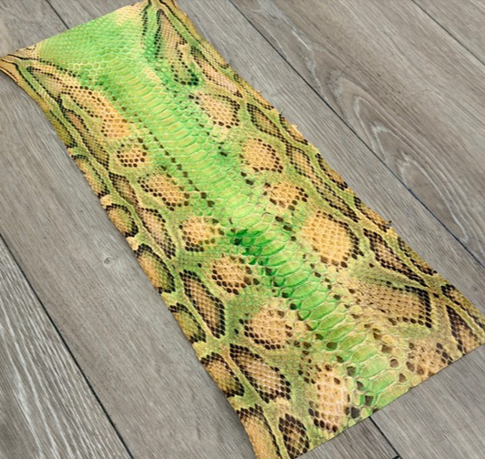 Honey Green Natural Pattern Glossy Genuine Burmese Python Snake Leather 206 product photo 1