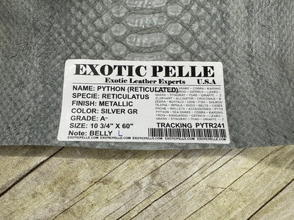 Silver on Grey Genuine Python large Snakeskin Leather real hide snake skin 241