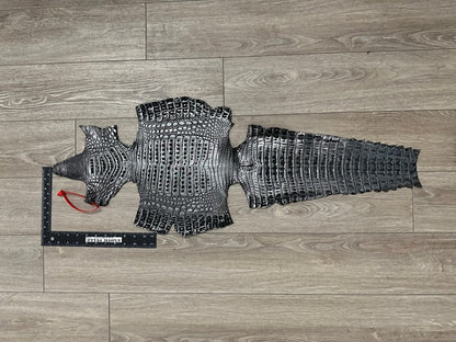 Silver On Black Metallic Holographic Genuine Caiman Crocodile Leather CMN603 product photo 2
