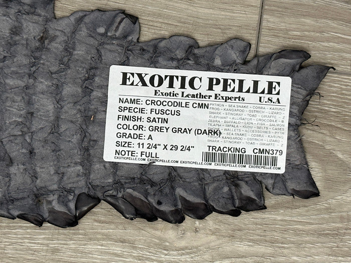 Dark Grey Caiman Crocodile belly Hide Leather Skin real alligator gray Croc 379