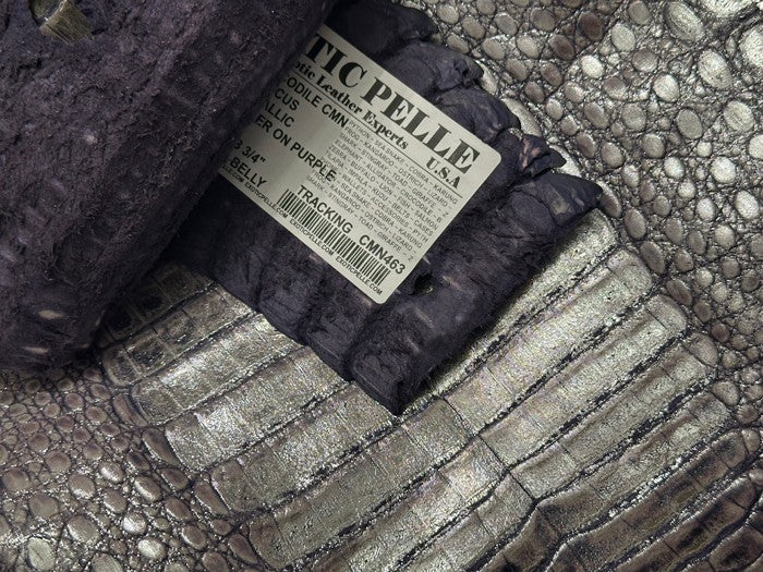 Silver On Purple Metallic Genuine Caiman Crocodile Leather product photo 5