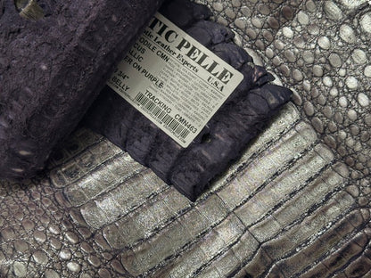 Silver On Purple Metallic Genuine Caiman Crocodile Leather product photo 5