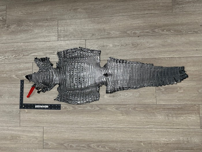 XL Silver Holographic Genuine Caiman Crocodile Hide Leather Skin Alligator 92