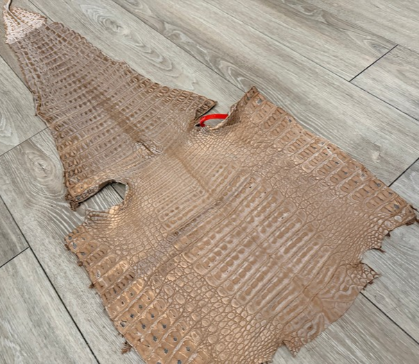 Champagne Metallic Genuine Caiman Crocodile Leather product photo 1