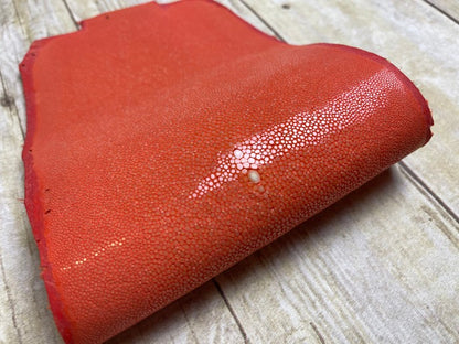 ORANGE Genuine Polished Sanded Stingray Hide Skin Sting Ray Leather Shagreen 931