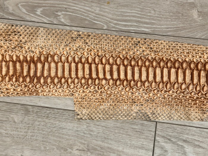 Tan Brown Center Natural Pattern Satin Genuine Reticulated Python Snake Leather Belly 485 product photo 3