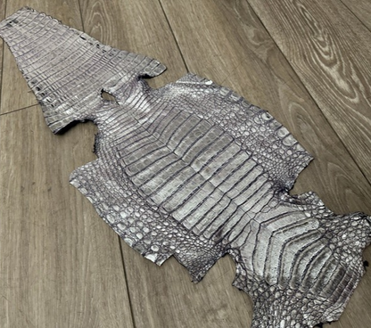 Silver On Purple Metallic Genuine Caiman Crocodile Leather product photo 1