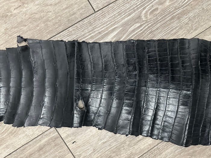Black Genuine Alligator Tail Hide Leather Skin Piece Scrap Gator Croc Belly 975