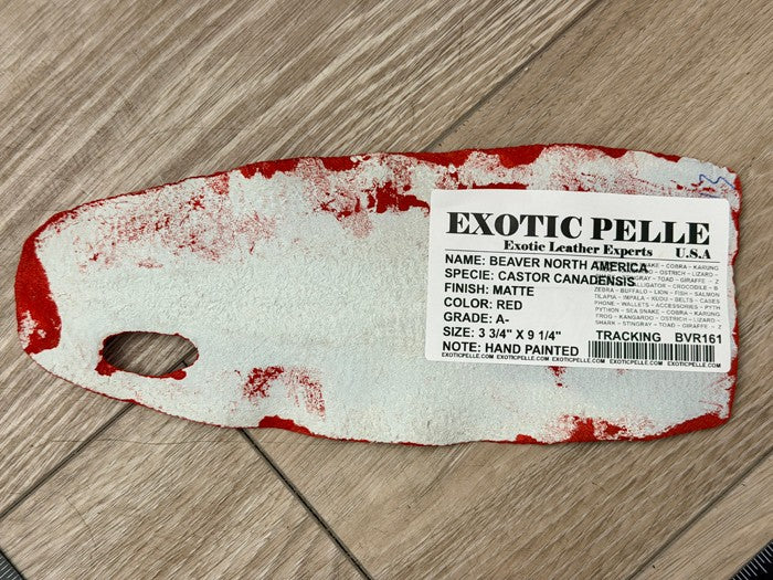 Red Painted Matte Genuine North American Beaver Tail Leather 161 product photo 3