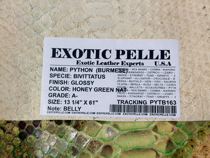 Honey Green Natural Pattern Glossy Genuine Burmese Python Snake Leather 163 product photo 4