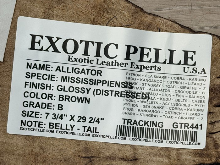 Genuine Alligator Leather - Brown Glossy Distressed Belly Cut WYSIWYG 441 product photo 4