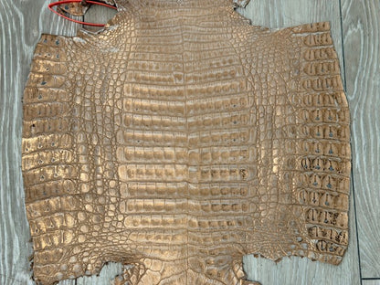 Champagne Metallic Genuine Caiman Crocodile Leather product photo 3
