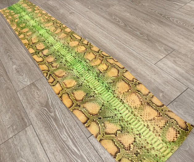 Honey Green Natural Pattern Glossy Genuine Burmese Python Snake Leather 163 product photo 1