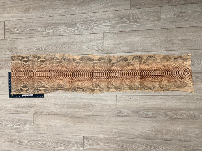 Genuine Reticulated Python Leather - Tan W Brown Center with Natural Pattern Satin Belly Cut WYSIWYG 363 product photo 2