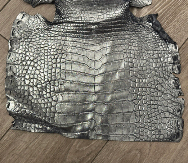 Silver Metallic Genuine Caiman Crocodile Belly Hide Leather Skin Alligator 457