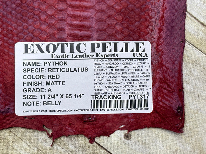 Red Big Genuine Python Leather wine real hide snake skin Rattle Jumbo Boa 317