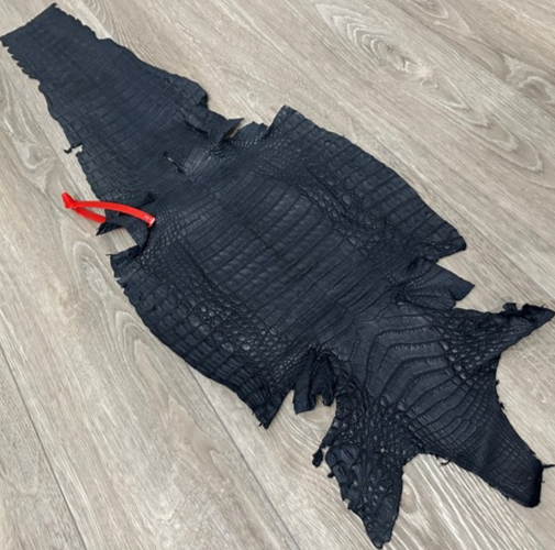 Navy Blue Satin Genuine Caiman Crocodile Leather CMN546 product photo 1