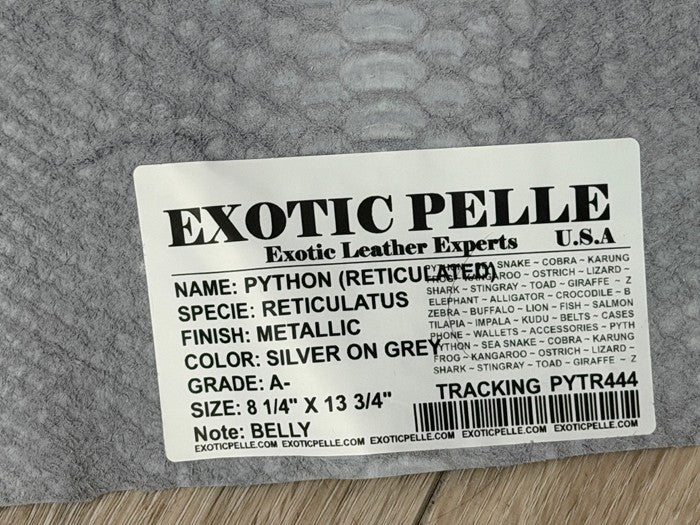Silver On Gray Metallic Genuine Reticulated Python Snake Leather 444 product photo 3