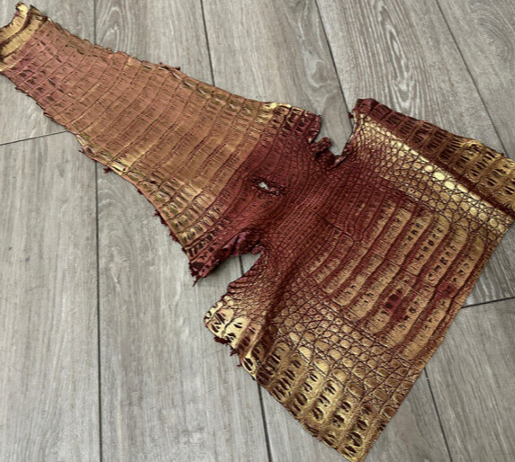 Red gold Metallic Genuine Caiman Crocodile Belly Hide Leather Skin Alligator 477