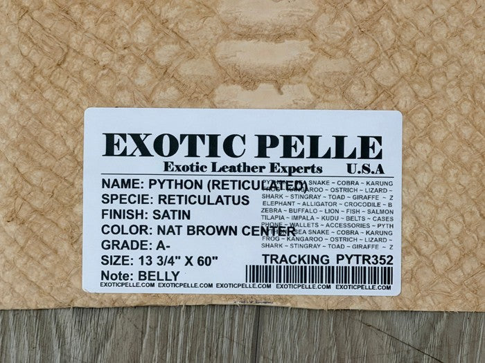 XL Tan Brown center Genuine Python Remnant Leather real hide snake skin 352