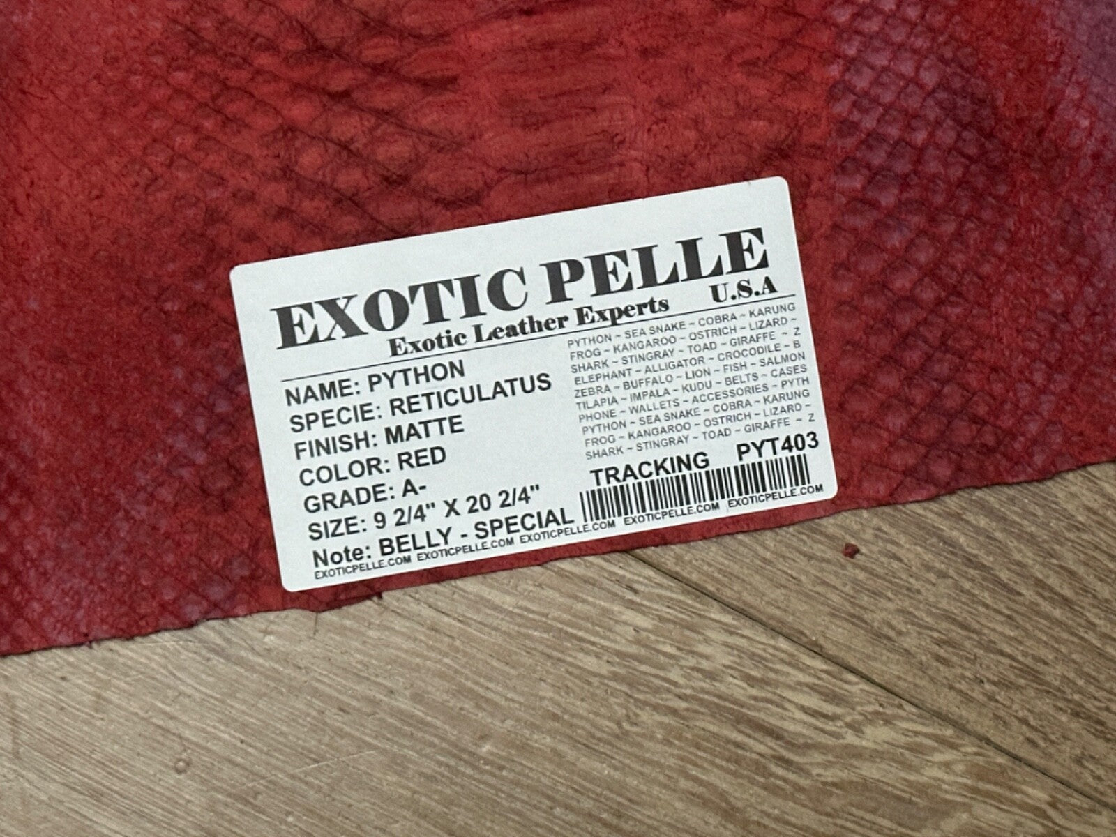 Red Matte Genuine Python Leather Belly 403 product photo 3