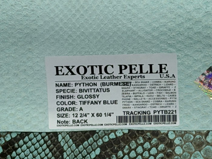 Tiffany Light Blue Natural Pattern Glossy Genuine Burmese Python Snake Leather 221 product photo 3