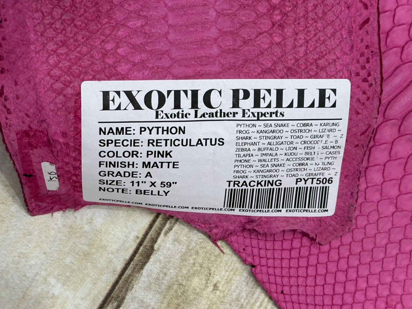 XL Pink Genuine Python Big Snakeskin Leather real hide snake skin Rattle Boa 506