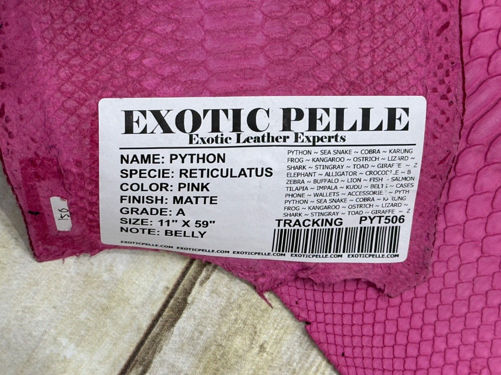 XL Pink Genuine Python Big Snakeskin Leather real hide snake skin Rattle Boa 506