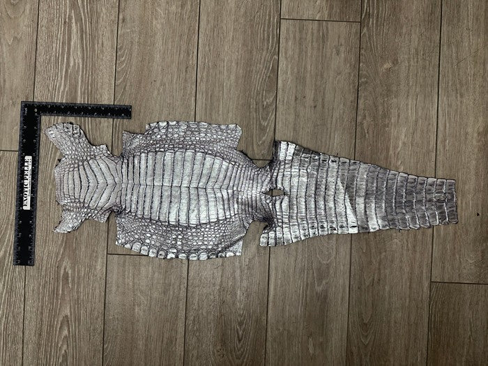 Silver On Purple Metallic Genuine Caiman Crocodile Leather product photo 2