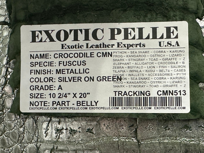 Green Metallic Genuine Caiman Crocodile Belly Hide Leather Skin Alligator 512