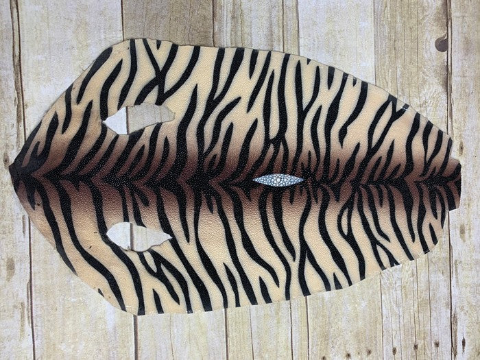 XXL Genuine Stingray Leather - Cream With Brown Center Tiger Print Pearl~ Caviar Fish WYSIWYG 803 product photo 2