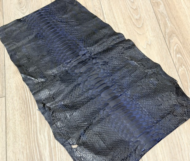 Dark Blue Misc Satin Distressed Genuine Reticulated Python Snake Leather 418 product photo 1