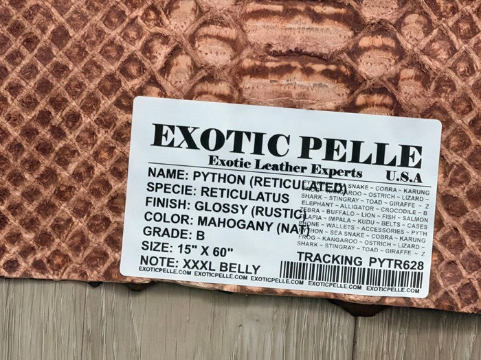 XXL Mahogany Natural Pattern Glossy Rustic Genuine Reticulated Python Snake Leather 628 product photo 8