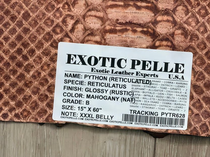XXL Mahogany Natural Pattern Glossy Rustic Genuine Reticulated Python Snake Leather 628 product photo 8