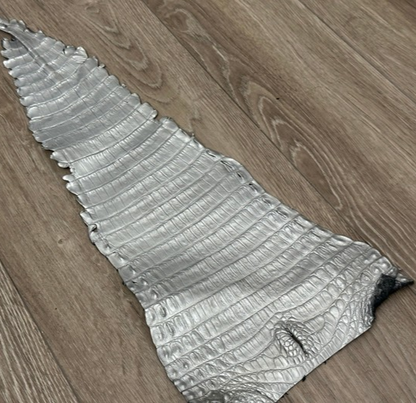 Silver Satin Crocodile Belly Tail Hide Leather Skin real alligator grey Croc 620