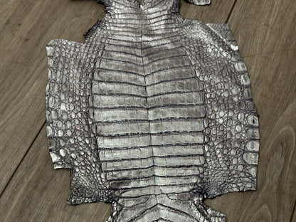 Silver On Purple Metallic Genuine Caiman Crocodile Leather product photo 3