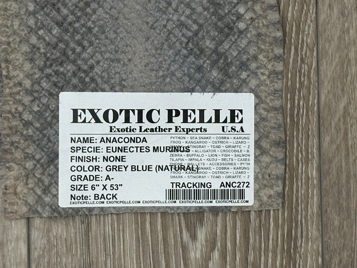 Grey Blue Genuine Anaconda Leather real hide snake skin python boa Rattle 272