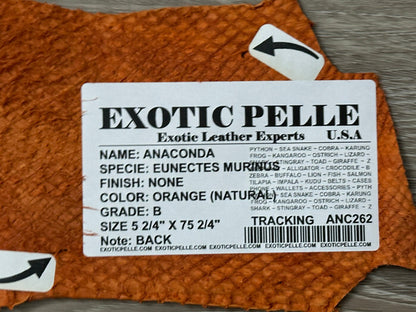 Orange Genuine Anaconda Leather real hide snake skin python boa Rattle 262