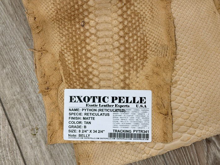 Tan Genuine Reticulated Python Snake Leather Matte 341 product photo 3