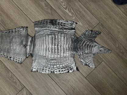 Silver Metallic Genuine Caiman Crocodile Belly Hide Leather Skin Alligator 460