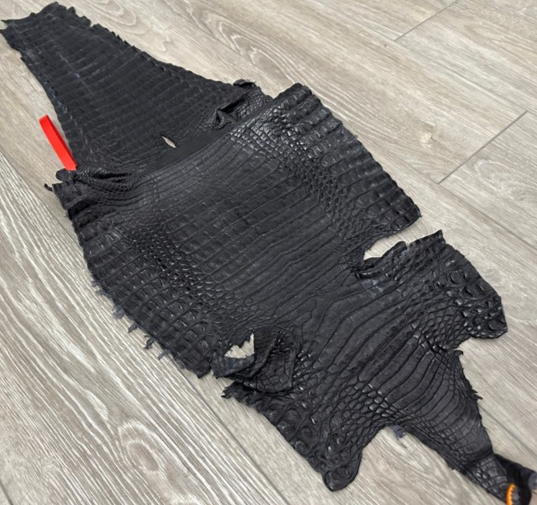 Dark Gray Satin Genuine Caiman Crocodile Leather product photo 1