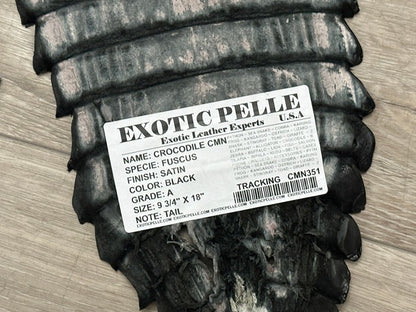 Black Genuine Crocodile Belly Tail Hide Leather Skin real alligator Croc 351