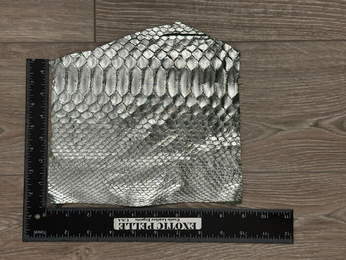 Silver on Green Genuine Python Remnant piece Leather real hide snake skin 286
