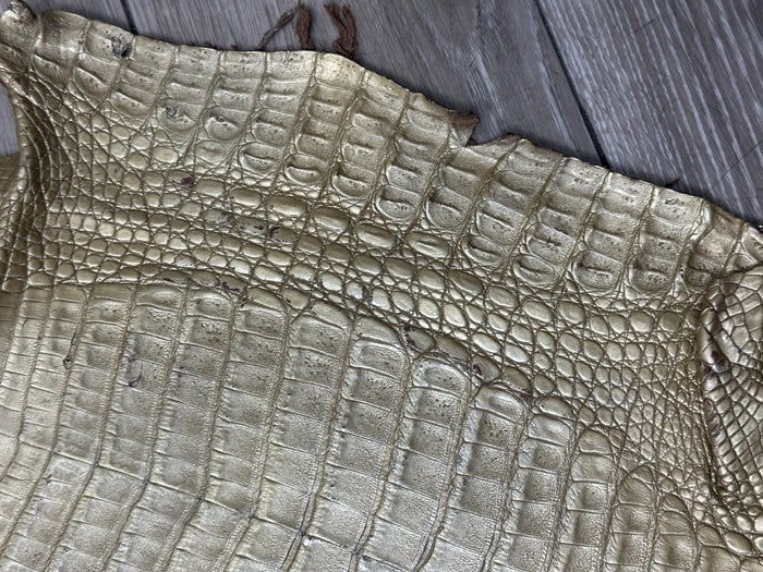 Gold Satin Genuine Caiman Crocodile Leather CMN495 product photo 7
